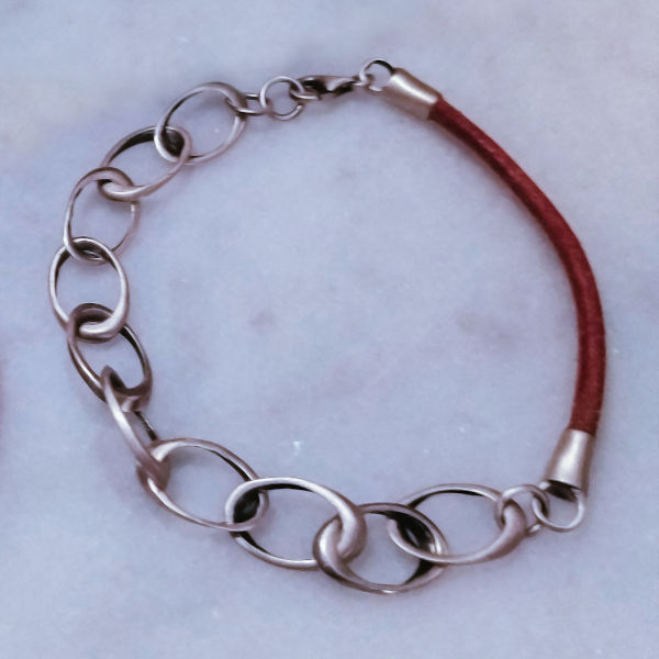 400: Bracelet of 10 rings, Silver 925 and Leather / Βραχιόλι από 10 κρίκους, Ασήμι 925 και Δέρμα