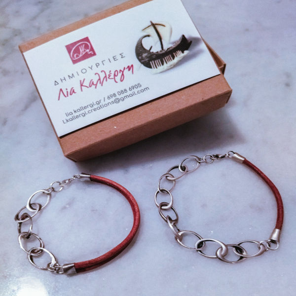 402: Bracelet of 5 rings, Silver 925°and Leather / Βραχιόλι από 5 κρίκους, Ασήμι 925° και Δέρμα